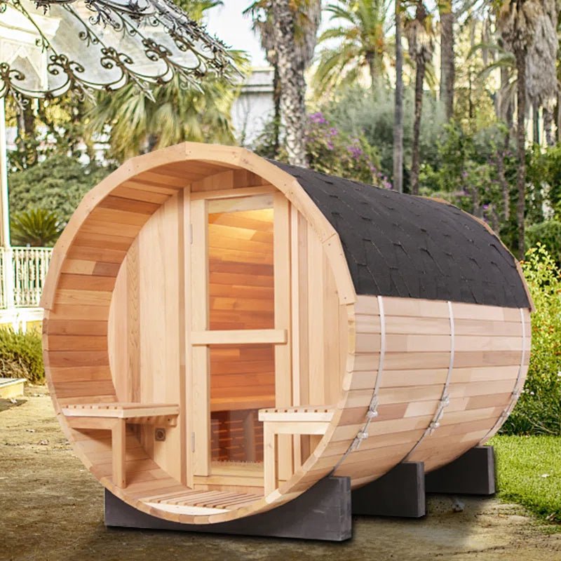 6 - Person Patchwork Red Cedar Traditional Steam Barrel Sauna! - Premium Spa & Sauna from Luxurysaunasnspas.store