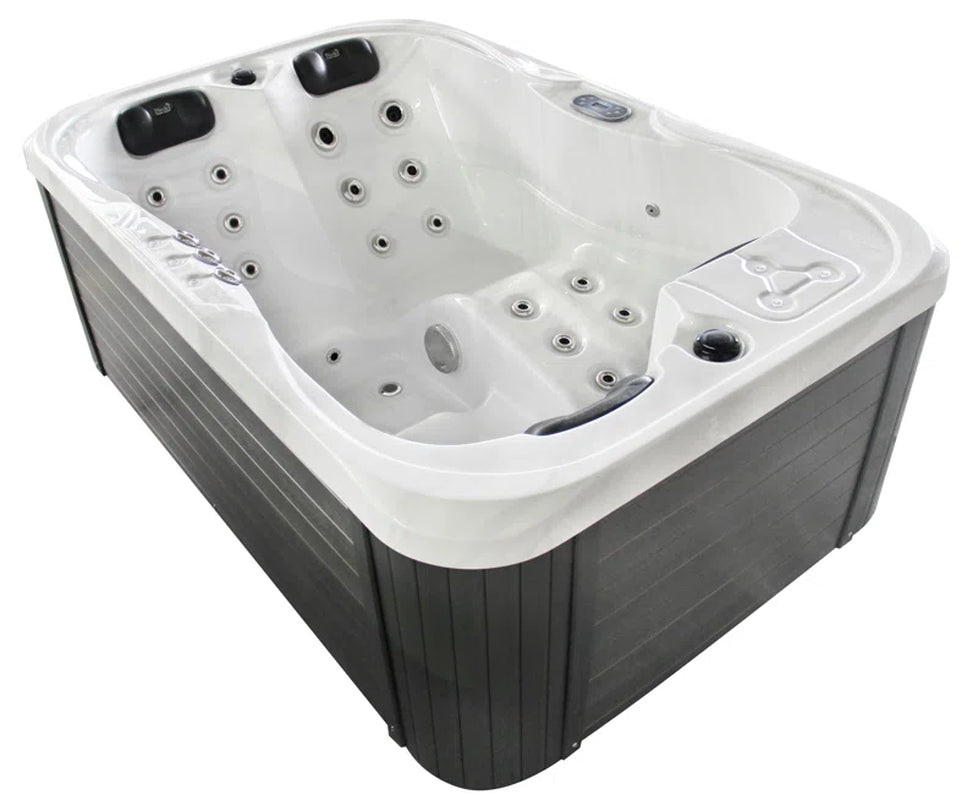 Luxurious Brotherton 3-Person 29-Jet Acrylic Hot Tub with Ozonator in Elegant White and Gray Finish