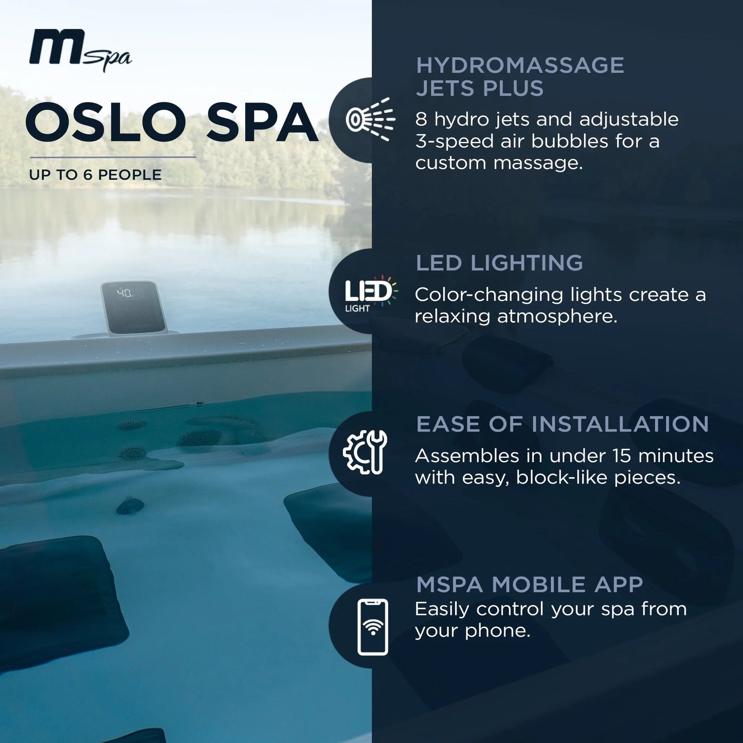Mspa Oslo Spa 6 - Person Square Bubble Spa - Premium Spa & Sauna from Luxurysaunasnspas.store