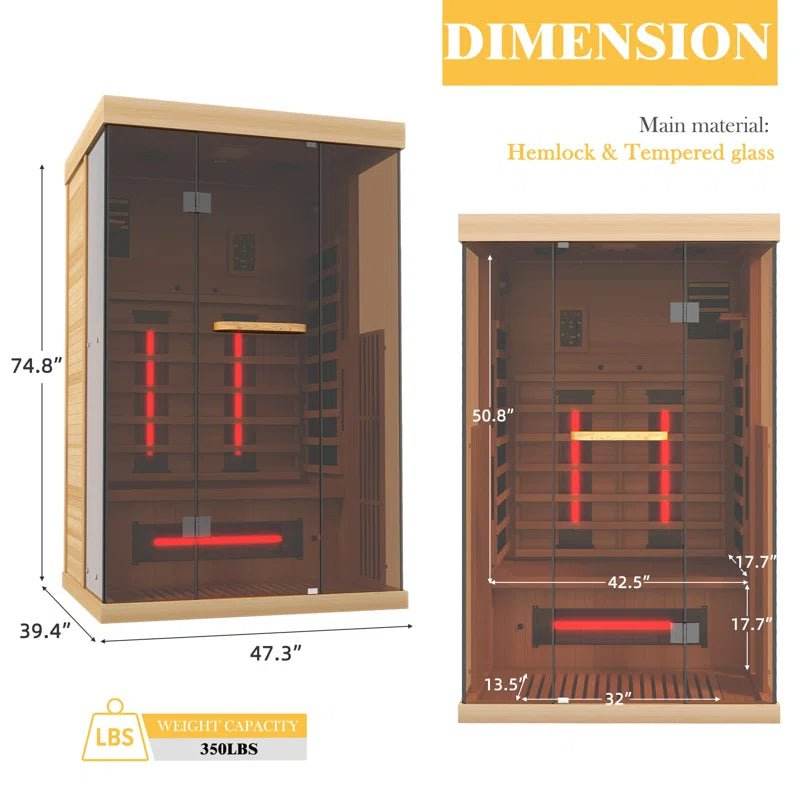 2-Person Indoor Bluetooth Hemlock FAR Infrared Sauna - Luxurysaunas&spas.store
