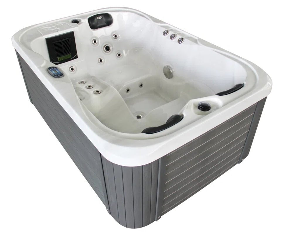 Luxurious Brotherton 3-Person 29-Jet Acrylic Hot Tub with Ozonator in Elegant White and Gray Finish