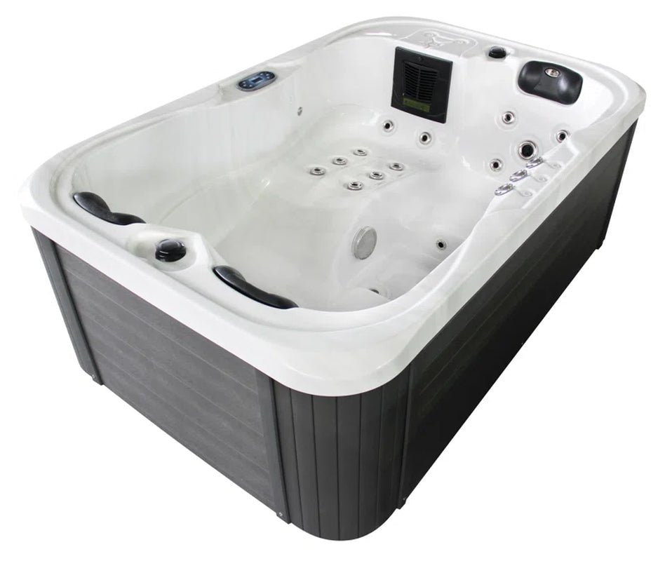 Luxurious Brotherton 3-Person 29-Jet Acrylic Hot Tub with Ozonator in Elegant White and Gray Finish