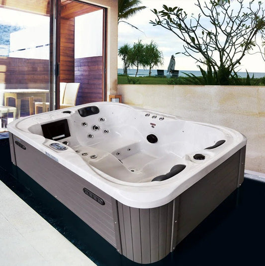 Luxurious Brotherton 3-Person 29-Jet Acrylic Hot Tub with Ozonator in Elegant White and Gray Finish