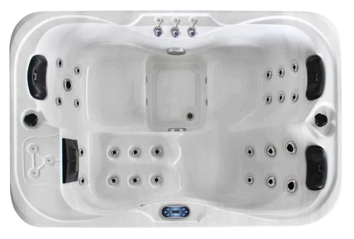 Luxurious Brotherton 3-Person 29-Jet Acrylic Hot Tub with Ozonator in Elegant White and Gray Finish