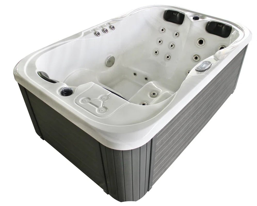 Luxurious Brotherton 3-Person 29-Jet Acrylic Hot Tub with Ozonator in Elegant White and Gray Finish